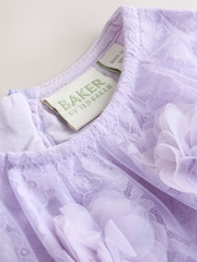 Baker by Ted Baker Lilac Purple Lace Overlay 3D Corsage Dress - Image 8 of 13
