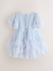 Baker by Ted Baker Blue Mesh Embroidered Detail Dress - صورة 8 من 12