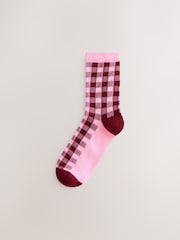 Pink/Black Cherry Gingham Ankle Socks 3 Pack - Image 3 of 6