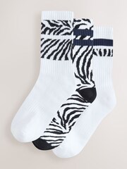 Black/White Zebra/Blue Stripe Cushion Sole Ribbed Sport Ankle Socks With Arch Support 3 Pack - Image 1 of 6