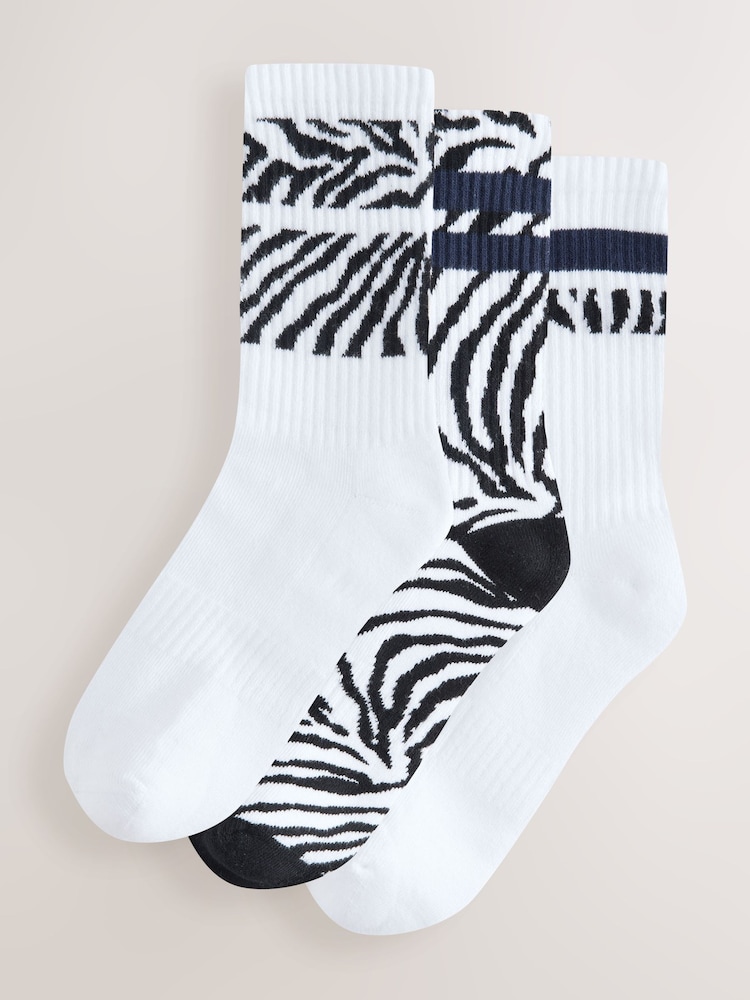 Black/White Zebra/Blue Stripe Cushion Sole Ribbed Sport Ankle Socks With Arch Support 3 Pack - Image 1 of 6