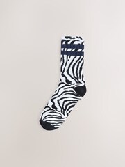 Black/White Zebra/Blue Stripe Cushion Sole Ribbed Sport Ankle Socks With Arch Support 3 Pack - Image 3 of 6