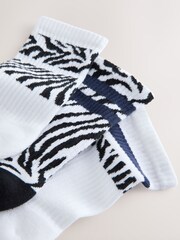 Black/White Zebra/Blue Stripe Cushion Sole Ribbed Sport Ankle Socks With Arch Support 3 Pack - Image 6 of 6
