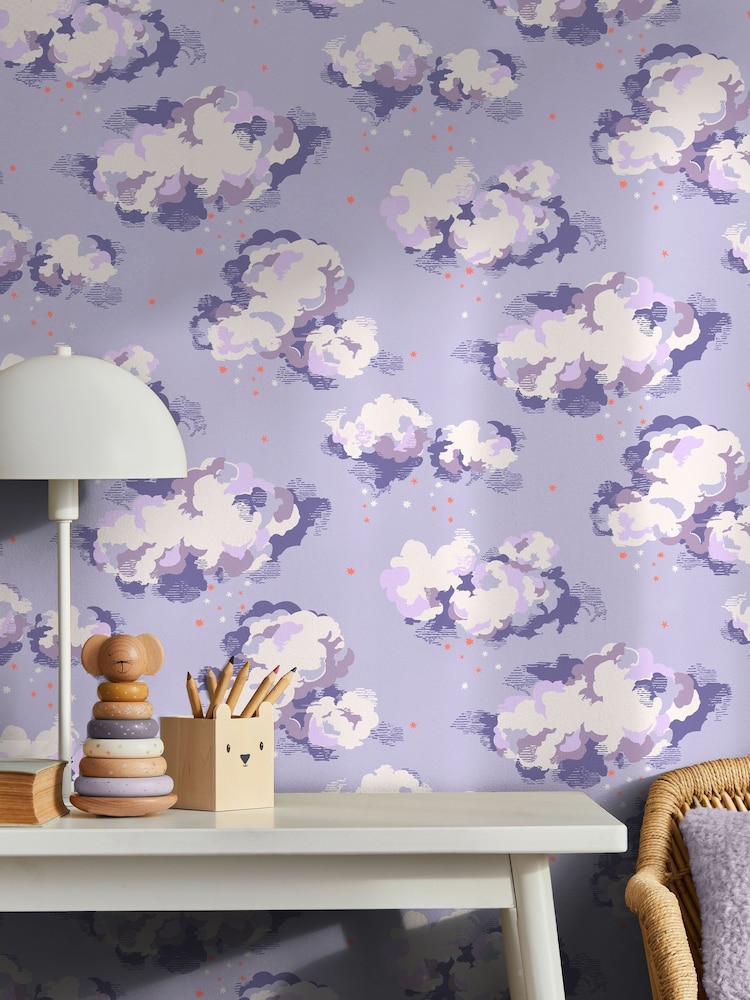 Cath Kidston Purple Silver Linings A4 Wallpaper Sample - Image 1 of 5