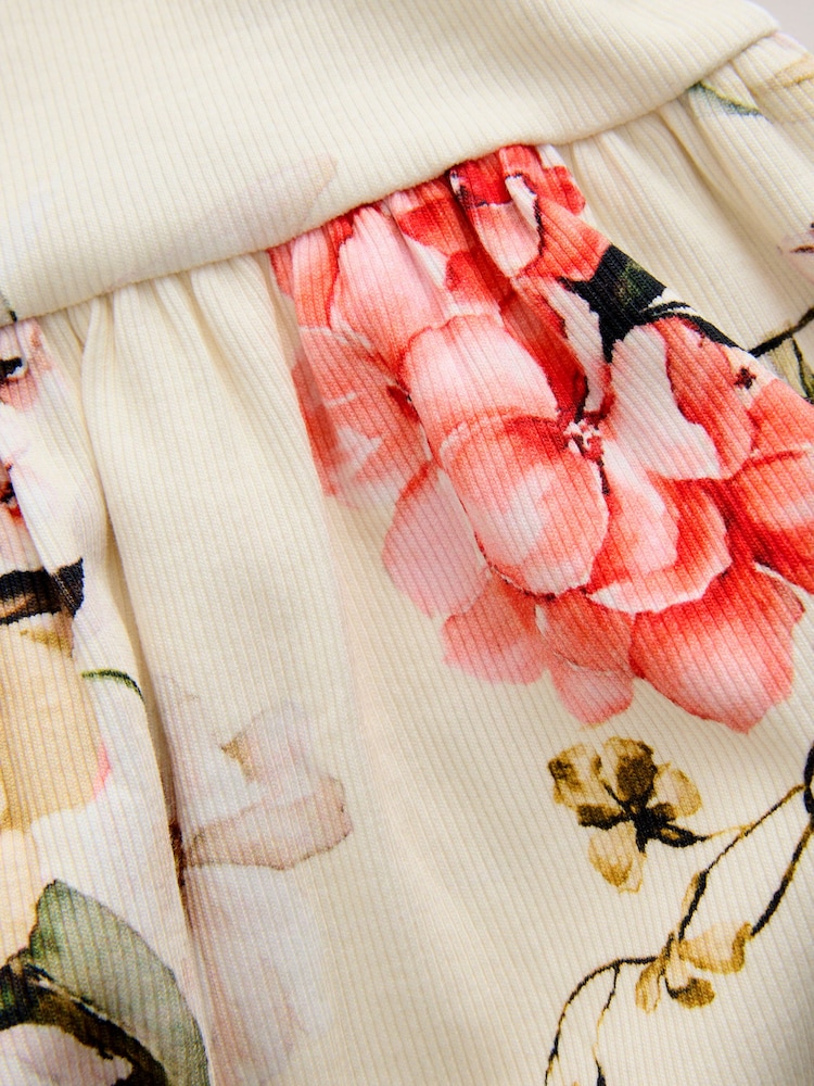Cream Floral Long Sleeve Ribbed Dress (3mths-7yrs) - Image 5 of 5