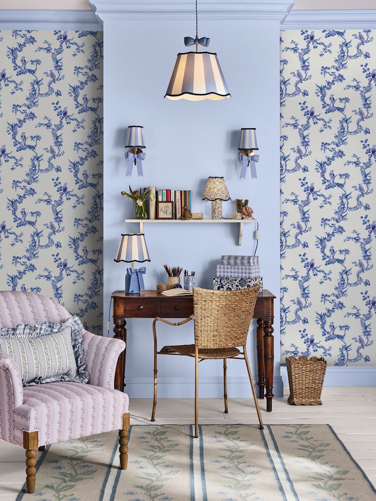 Cath Kidston Blue A4 Birds & Berries Wallpaper Sample - Image 1 of 4