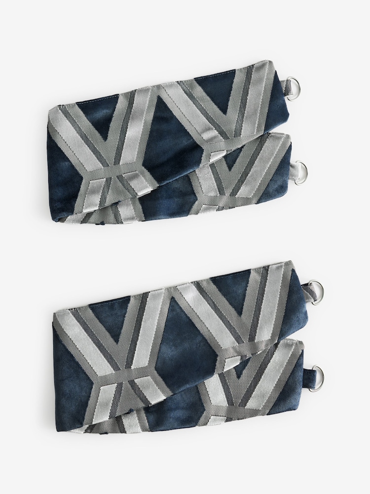 Set of 2 Navy Blue Collection Luxe Tie Backs Cut Velvet Curtains - Image 1 of 1