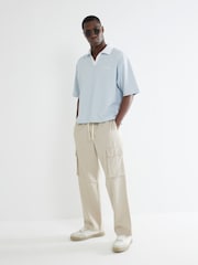 River Island Blue Seersucker Open Neck T-Shirt - Image 1 of 4