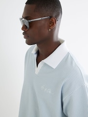 River Island Blue Seersucker Open Neck T-Shirt - Image 2 of 4