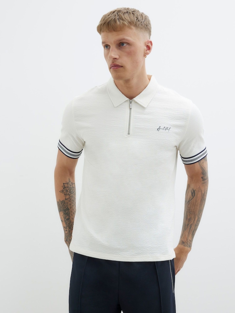 River Island White Slim Fit Tipped Embroidered Polo Shirt - Image 1 of 4