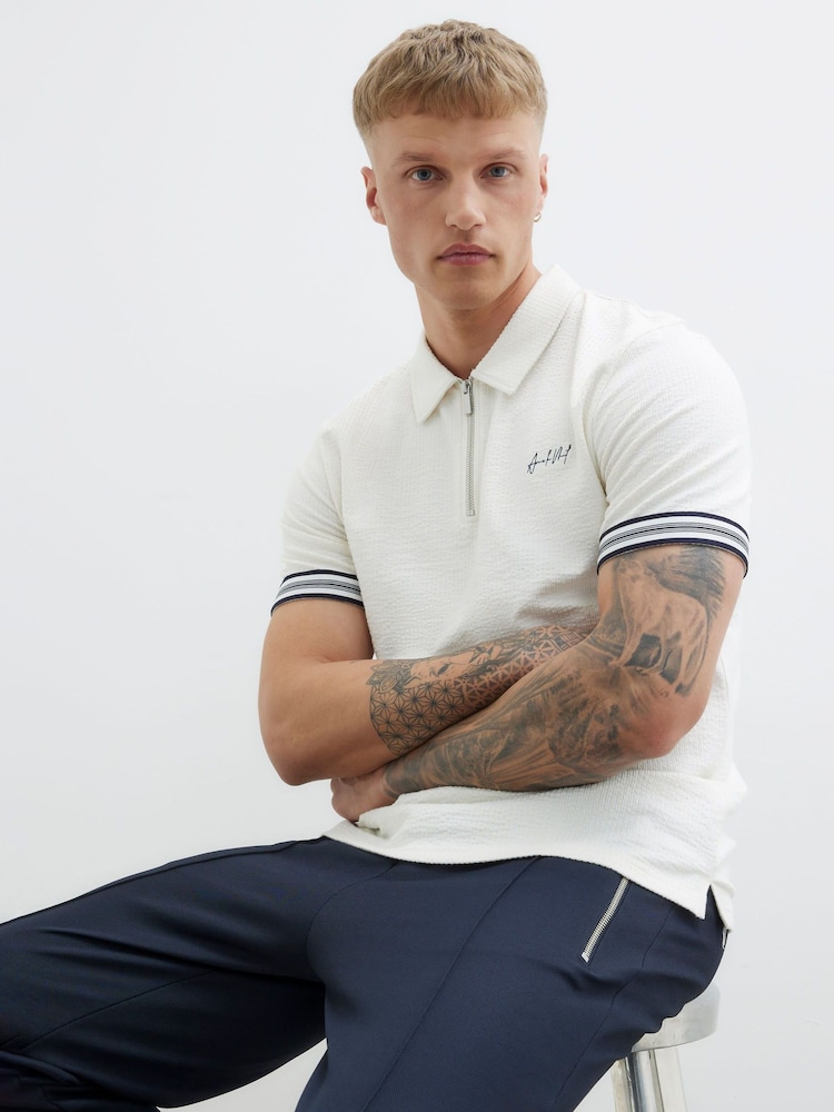 River Island White Slim Fit Tipped Embroidered Polo Shirt - Image 4 of 4