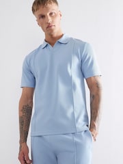 River Island Blue Slim Fit Pintuck Open Collar T-Shirt - Image 1 of 4