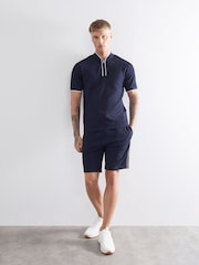 River Island Blue Slim Fit Tipped Zip T-Shirt - Image 3 of 4