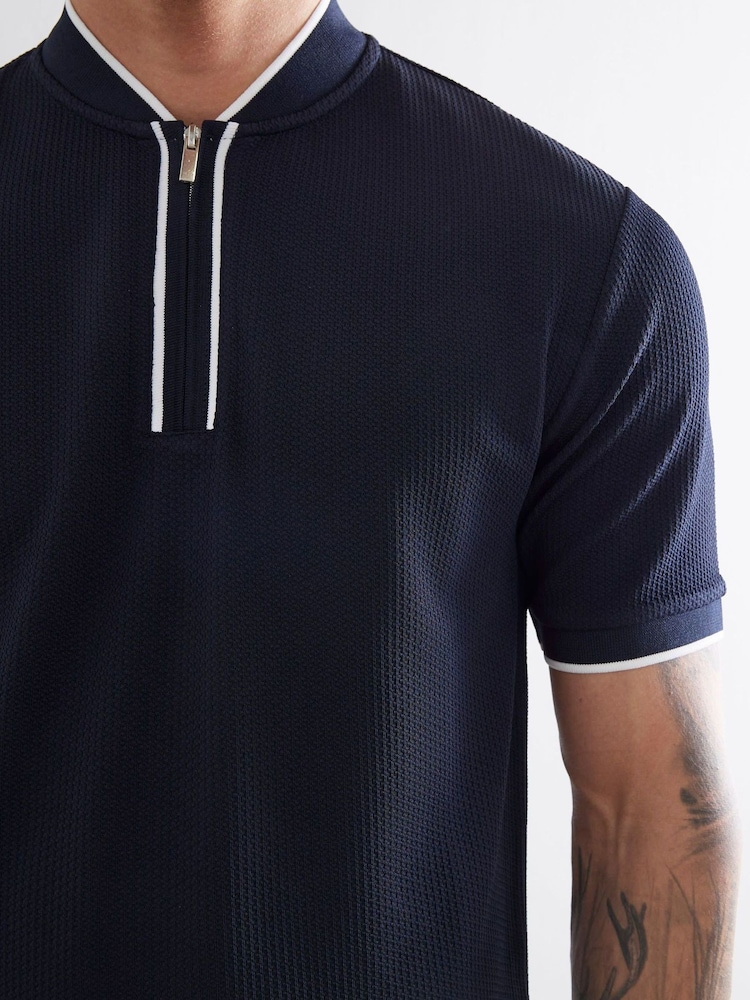 River Island Blue Slim Fit Tipped Zip T-Shirt - Image 4 of 4