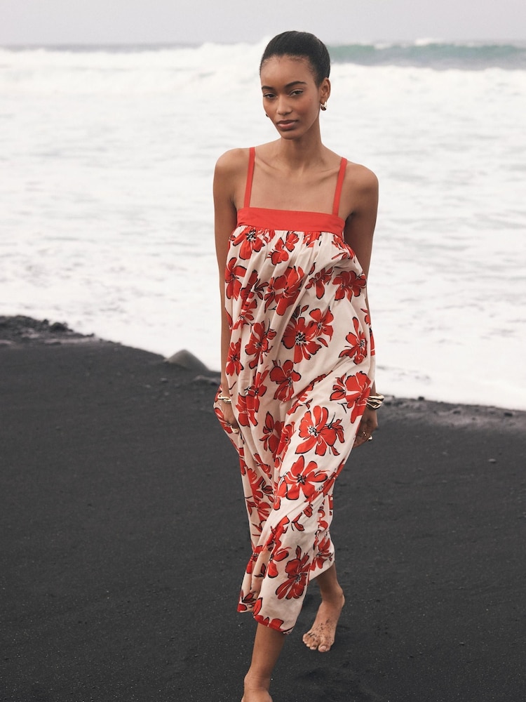 Mint Velvet Red Floral Print 100% Cotton Maxi Dress - Image 1 of 8
