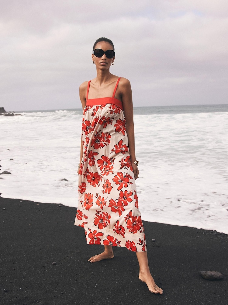 Mint Velvet Red Floral Print 100% Cotton Maxi Dress - Image 2 of 8