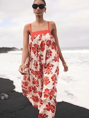 Mint Velvet Red Floral Print 100% Cotton Maxi Dress - Image 3 of 8