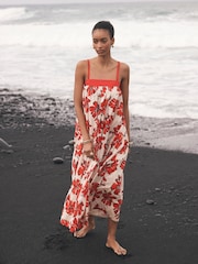 Mint Velvet Red Floral Print 100% Cotton Maxi Dress - Image 5 of 8