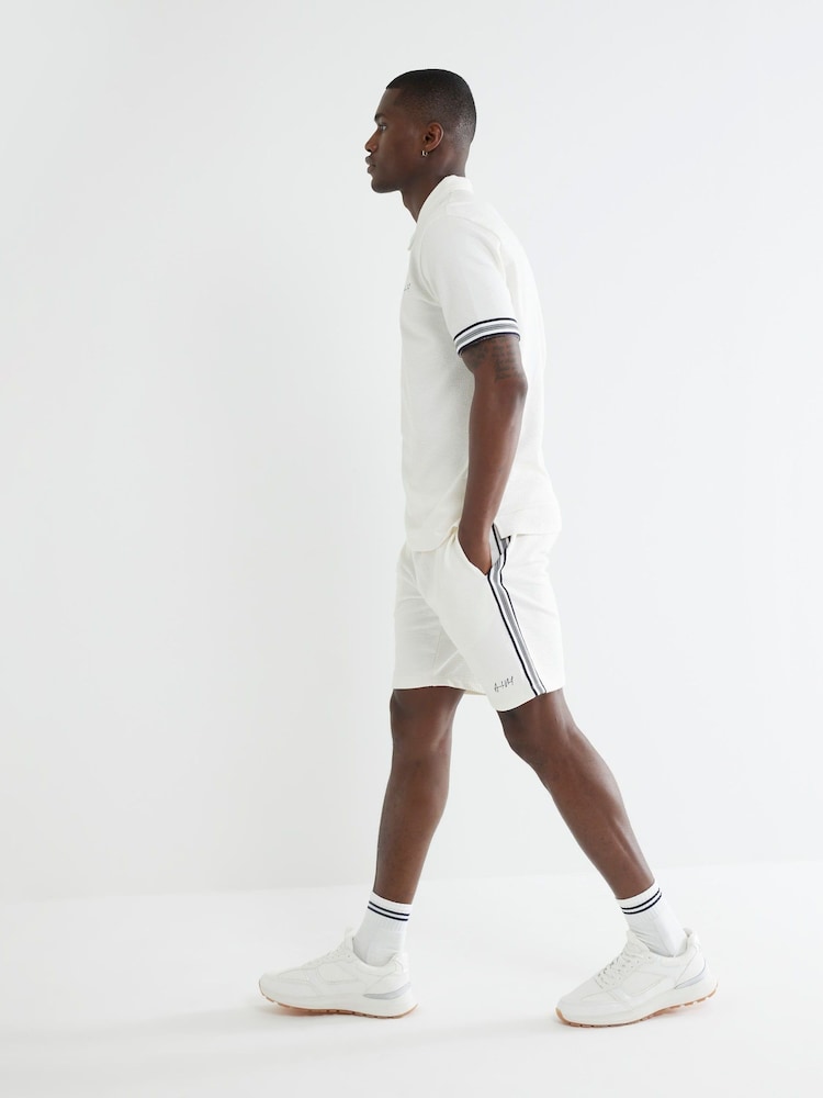 River Island White Slim Taped Embroidery Shorts - Image 1 of 4 River Island White Slim Taped Embroidery Shorts - Image 1 of 4