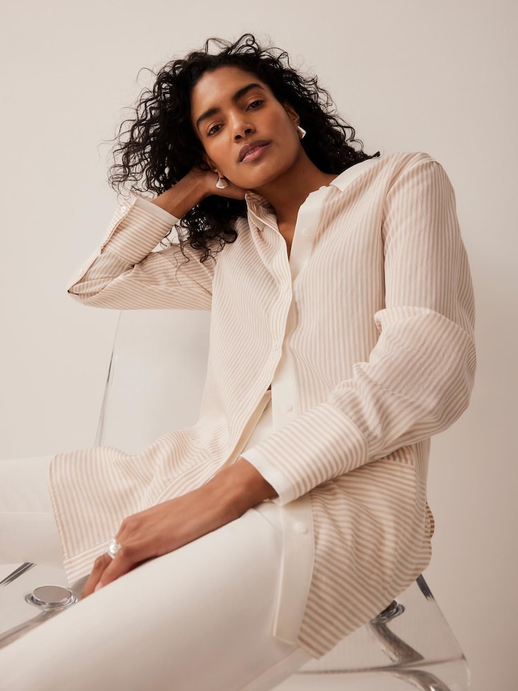 Mint Velvet Natural Striped Longline Shirt - Image 2 of 8 Mint Velvet Natural Striped Longline Shirt - Image 2 of 8