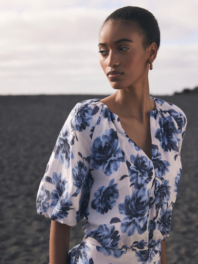 Mint Velvet Blue Floral Print 100% Cotton Cropped Top - Image 2 of 8