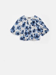 Mint Velvet Blue Floral Print 100% Cotton Cropped Top - Image 7 of 8