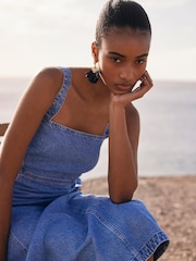 Mint Velvet Blue Denim 100% Cotton Midi Dress - Image 5 of 8