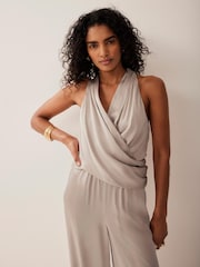 Mint Velvet Natural Satin Wrap Top - Image 1 of 6