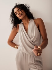 Mint Velvet Natural Satin Wrap Top - Image 3 of 6