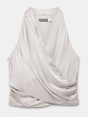 Mint Velvet Natural Satin Wrap Top - Image 5 of 6