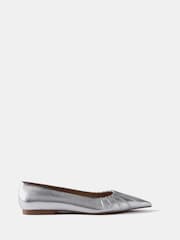 Mint Velvet Silver Leather Ballet Flat Shoes - Image 1 of 4
