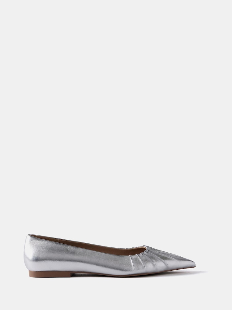 Mint Velvet Silver Leather Ballet Flat Shoes - Image 1 of 4