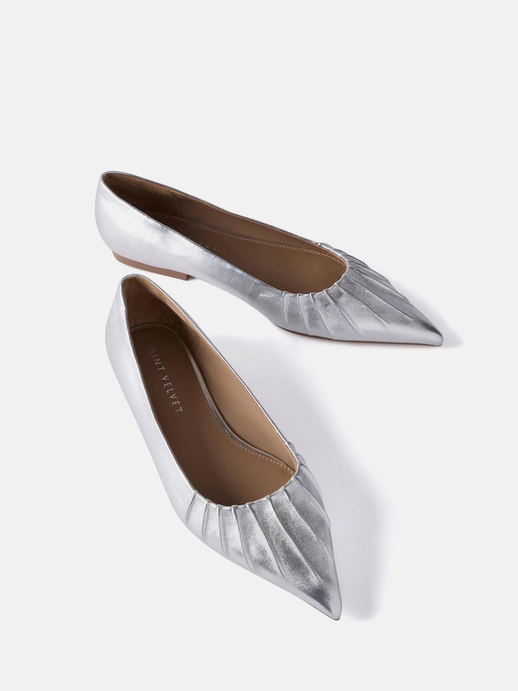 Mint Velvet Silver Leather Ballet Flat Shoes - Image 2 of 4