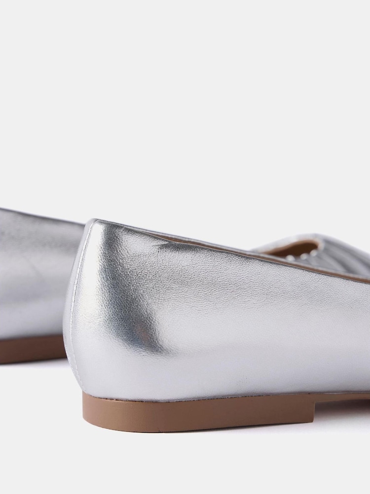 Mint Velvet Silver Leather Ballet Flat Shoes - Image 4 of 4