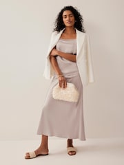 Mint Velvet Natural Satin Slip Midi Skirt - Image 1 of 6