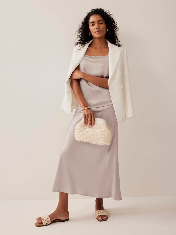 Mint Velvet Natural Satin Slip Midi Skirt - Image 1 of 6