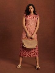 Mint Velvet Orange Printed 100% Cotton Midi Dress - Image 1 of 8