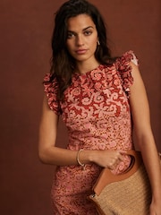 Mint Velvet Orange Printed 100% Cotton Midi Dress - Image 3 of 8