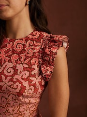 Mint Velvet Orange Printed 100% Cotton Midi Dress - Image 5 of 8