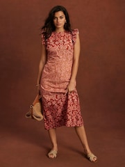 Mint Velvet Orange Printed 100% Cotton Midi Dress - Image 6 of 8