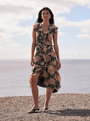 Mint Velvet Orange Floral Print Midi Dress - Image 1 of 7