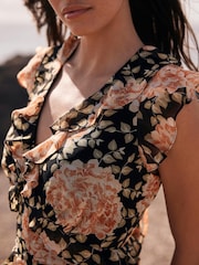 Mint Velvet Orange Floral Print Midi Dress - Image 2 of 7