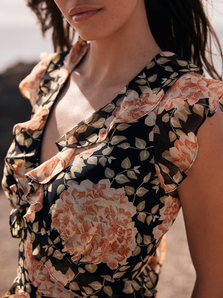 Mint Velvet Orange Floral Print Midi Dress - Image 2 of 7