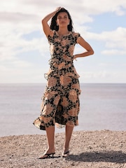 Mint Velvet Orange Floral Print Midi Dress - Image 3 of 7