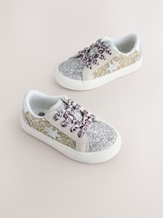 Gold Glitter Star Lace-Up Trainers - Image 1 of 5