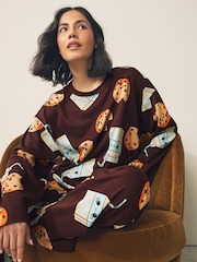 Chocolate Brown Cookie Ribbed Long Sleeve Pyjamas - Image 3 of 8
