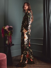 Charcoal Grey Floral Print Jersey Button Through Pyjamas - Image 1 of 12