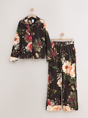 Charcoal Grey Floral Print Jersey Button Through Pyjamas - Image 10 of 12