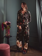 Charcoal Grey Floral Print Jersey Button Through Pyjamas - Image 2 of 12