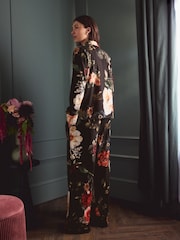 Charcoal Grey Floral Print Jersey Button Through Pyjamas - Image 3 of 12